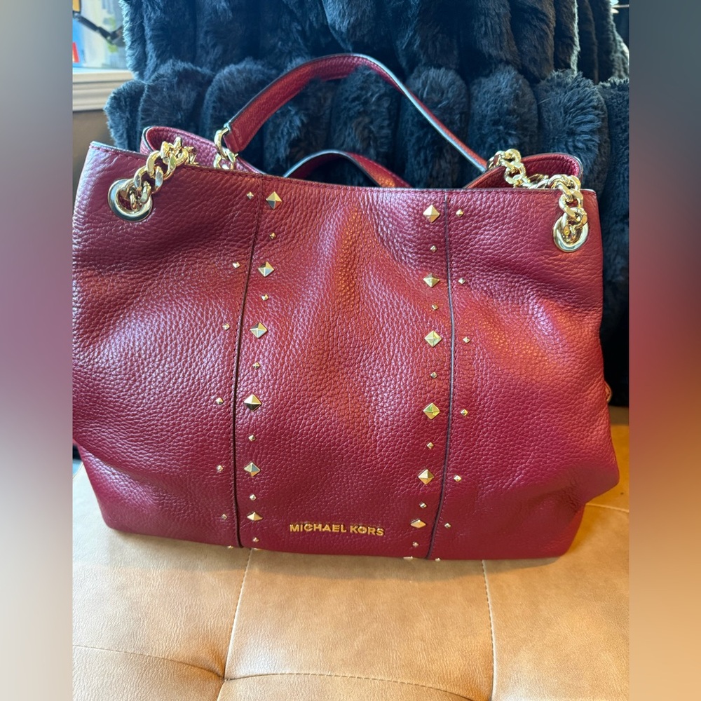 Michael Kors Burgundy Studded shoulder bag